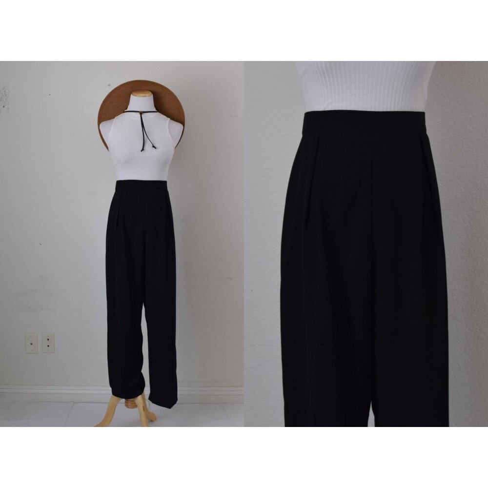 Vintage 80s Black Pleated‎ Polyester/Spandex Pants | 30-32 waist